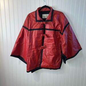 Maharishi MHI Outerwear Kimono Rain Jacket Size Small Red Black Lined Korea Made